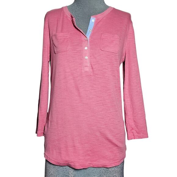 Pink Cotton Button Neck Top Size Medium - Picture 1 of 4